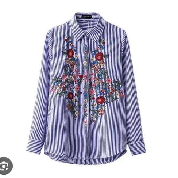 Zara floral embroidery shirt - Picture 2 of 9